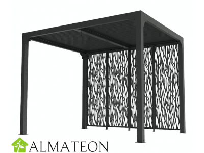 Pergola bioclimatique 7,20 m2 ALUMINIUM balcon et terrasse gris anthracite avec 4 panneaux moucharabieh