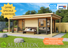 Abri de jardin 16,74 m2 DOMEO 5 PLUS 438 x 438 x 239 cm ou bureau de  télétravail en bois epicea Garantie 5 ans - ALMATEON