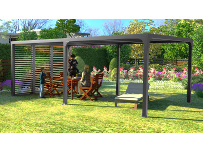 Pergola bioclimatique Aluminium XXL 21,52 m2 coloris gris anthracite avec ventelles