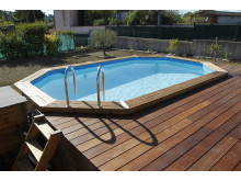 Piscine Olympia XL 350 x 505 x H130 cm liner bleu en bois octogonale allongee UBBINK